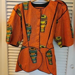 Vibrant Orange African Print Top And Skirt Set